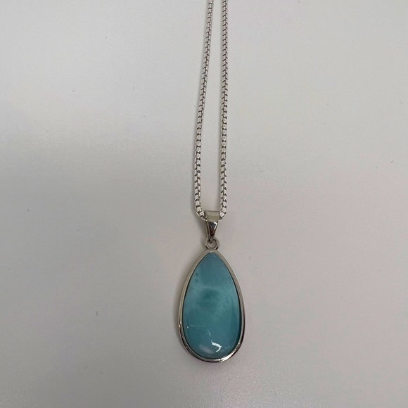 Sterling Silver Natural Larimar Pear Shaped - Picture 6 of 16